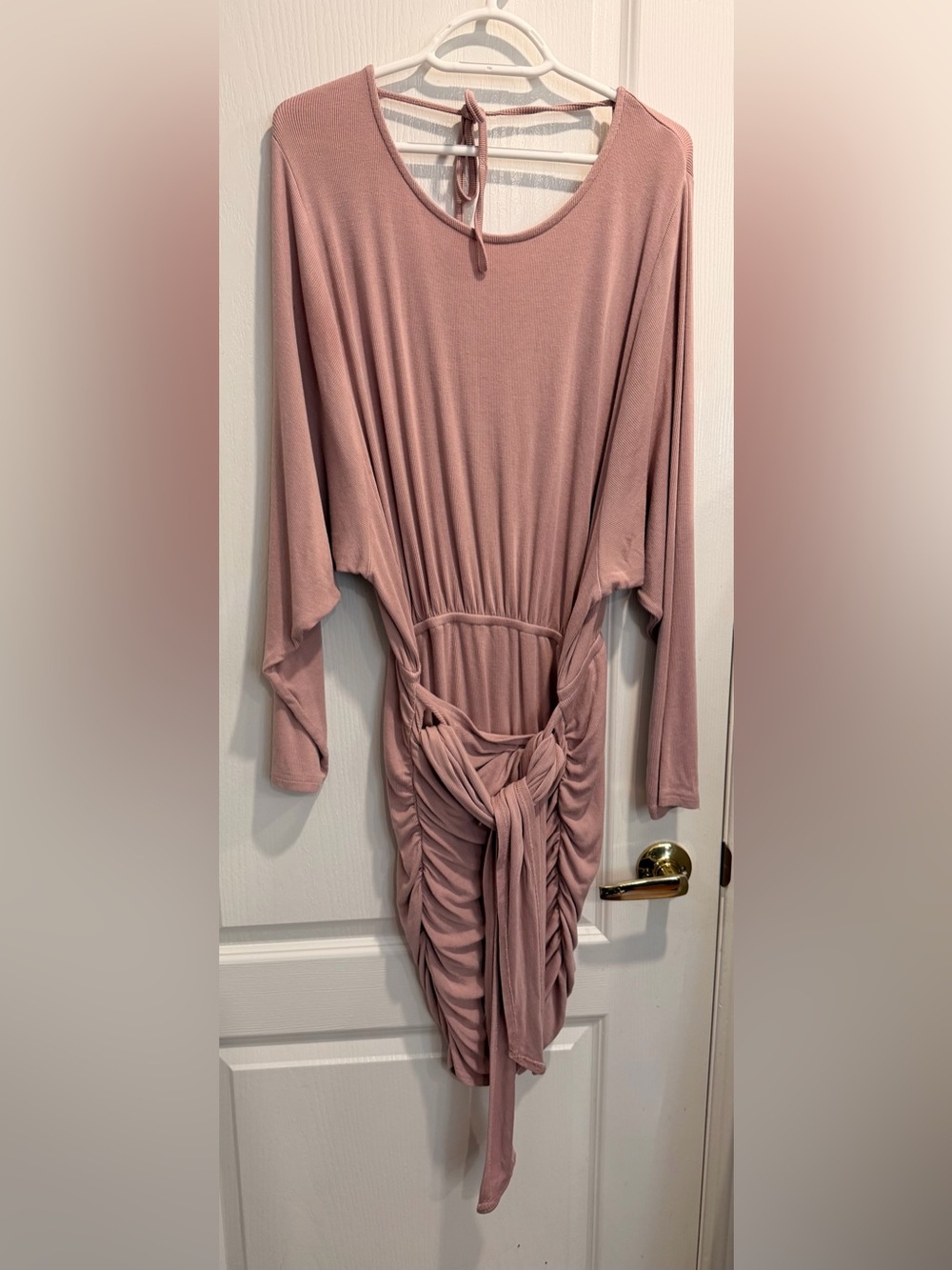 Free People Dusty Rose Long-Sleeve Ruched Midi Dress